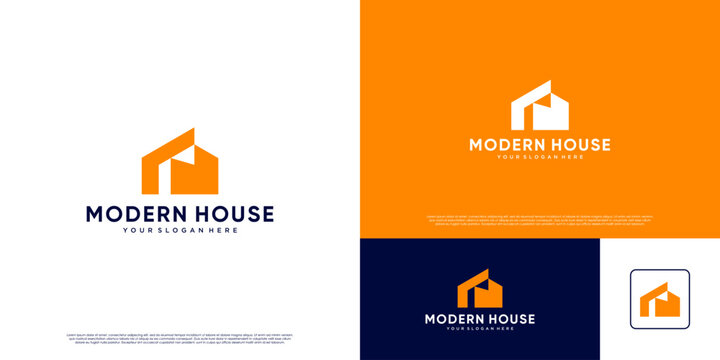 architectural logo with a modern minimalist building concept, housing, vector graphic illustration.
