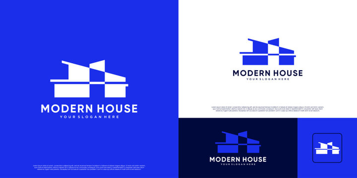 Modern-style housing logo, abstract design, real estate development agency, building construction, vector graphic design.