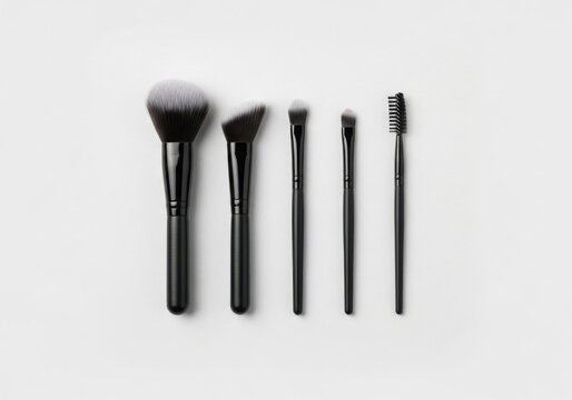 Professional black makeup brush set on white background