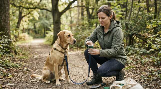 Responsible Pet Owner Collecting Dog Stool Sample for At-Home Gut Microbiome Test Outdoors