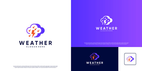 Fototapeta premium Cloud and lightning thunder logo, with weather concept, modern abstract style, prediction, report, vector graphic illustration.
