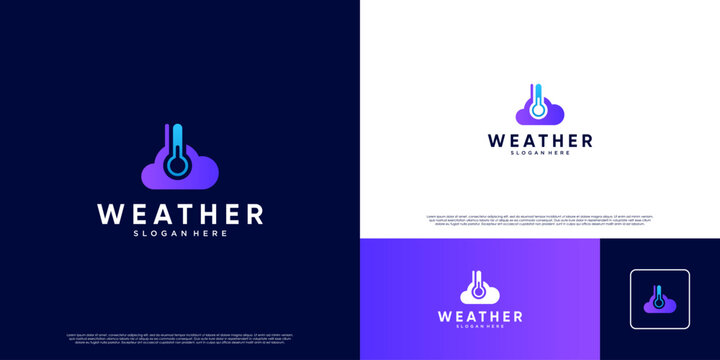Thermometer logo with weather cloud concept, climate, weather forecast report, graphic design illustration.