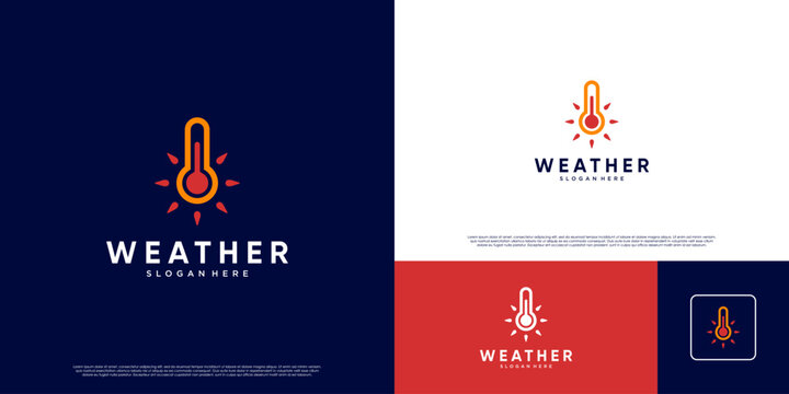 Temperature logo with extreme weather concept, sunlight, hot climate, graphic design template.