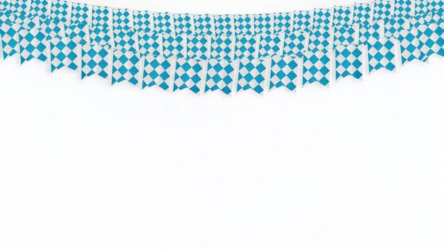 Blue and white checkered pennant bunting flags swaying for festival