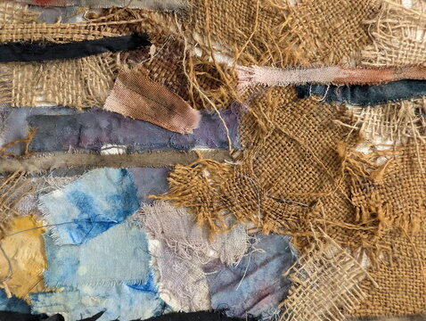 Textured Burlap Fabric Collage Patchwork Abstract