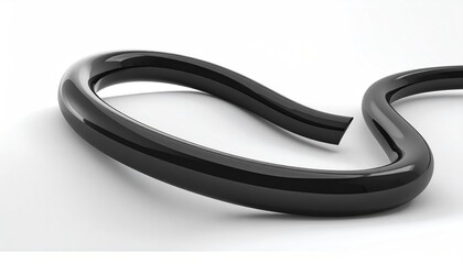 A glossy black pipe curves and loops across a white surface © Aljurrum