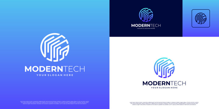 Abstract circuit network logo, artificial intelligence symbol, digital innovation, vector design template.