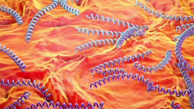 Treponema pallidum, 3D animation illustrating the causative bacterium of syphilis and its role in sexually transmitted infection and systemic disease.