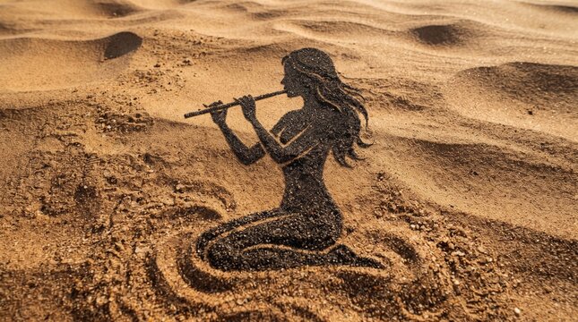 Desert Sand Texture with Flute Player Silhouette Crafted in Dark Sand