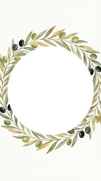 Elegant wreath design featuring green leaves, perfect for wedding invitations or seasonal decor, botanical artistic border element, minimalist natural frame inspiration