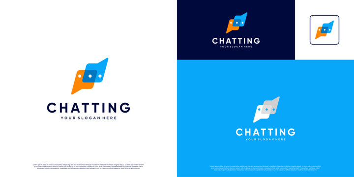 Communication logo with chat bubble shape, digital technology services, vector template design.