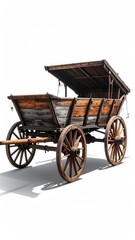 Obraz premium Rustic wooden wagon with canopy, weathered texture, and large spoked wheels