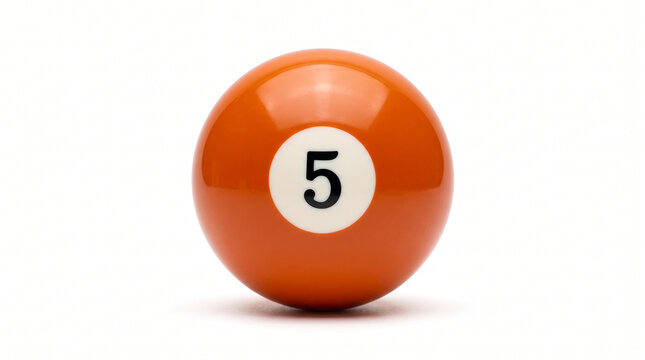Orange Billiard Ball Number 5 Isolated on White Background
