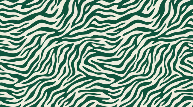 Seamless emerald green and cream zebra stripes abstract pattern background