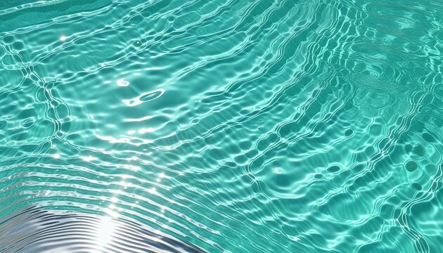 Professional abstract top-down view of crystal clear deep emerald green water ripples background with copy space
