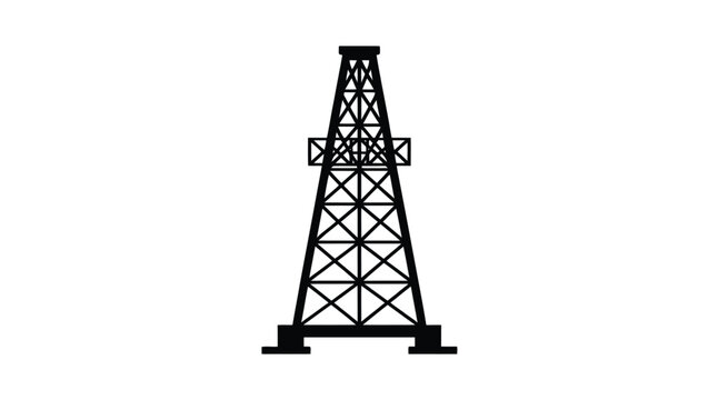 Oil Derrick icons, black drilling rig silhouette collection for crude oil extraction and industrial energy, modern vector design