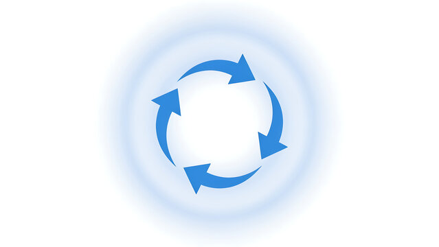 Abstract four fold blue circular arrows rotating symbol with circular abstract interface movement business isolated