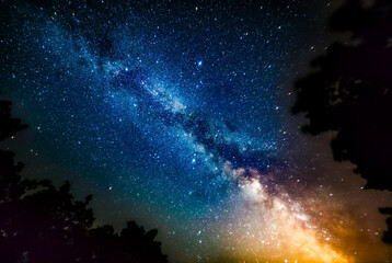 Summer Milky Way stars and landscape scenery silhouettes. © astrosystem