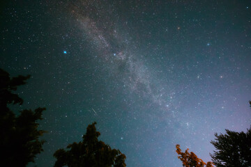 Summer Milky Way stars and landscape scenery silhouettes. © astrosystem