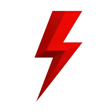 Red lightning bolt icon symbol isolated on transparent background