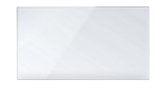 Rectangular clear glass plate isolated on white background with transparent rectangle isolated material reflection minimalist background