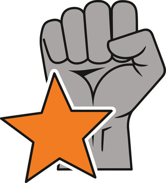 Clenched Fist with Orange Star Symbol of Power and Victory