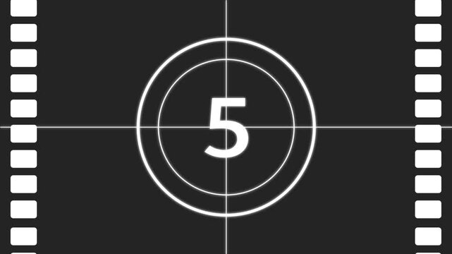 black background 10 seconds realistic vintage old movie countdown and white icon intro animation sepia toned with film shake and dust and scratches. Movie countdown frame with number 10 - 1  4k video.