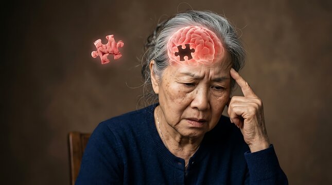 Senior woman with brain puzzle for World Alzheimers Day concept