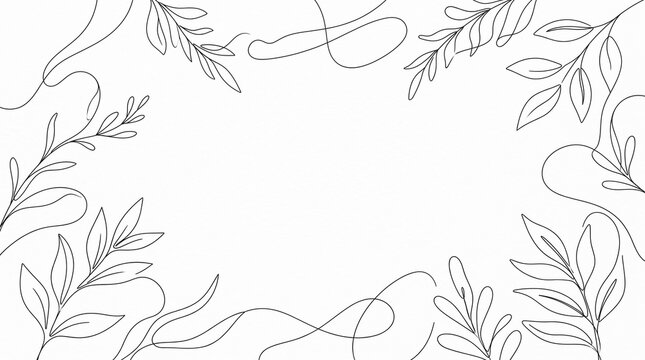 Abstract floral frame with simple leaf outlines for minimalist wedding invitation designs.
