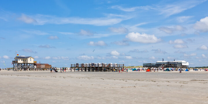 Beach scene panorama at Sankt Peter-Ording, Germany