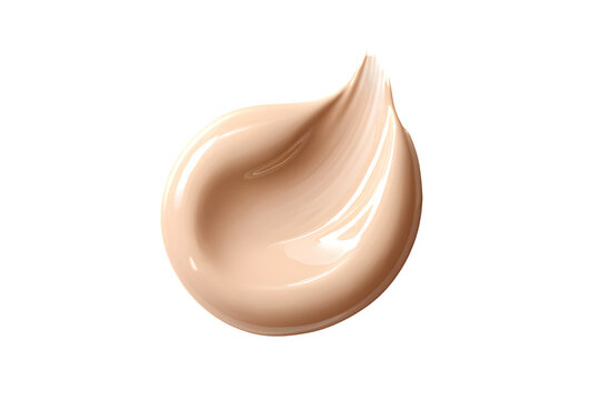 Creamy liquid foundation swatch on white background, beige makeup concealer smear, cosmetic product texture sample