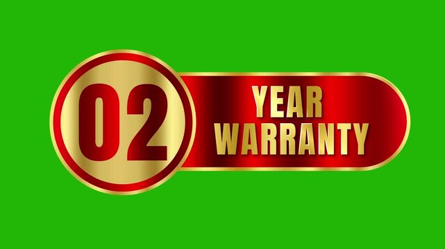 Animated 2 year warranty red and gold metallic badge tag label graphics isolated on green screen background video motion 4k video