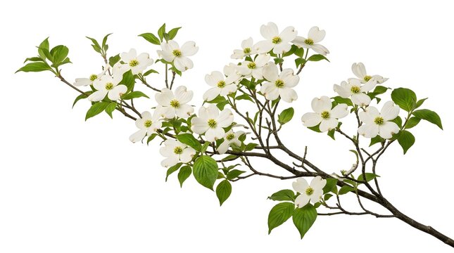 White flowering dogwood branch and Blooming spring tree flowers isolated on white background