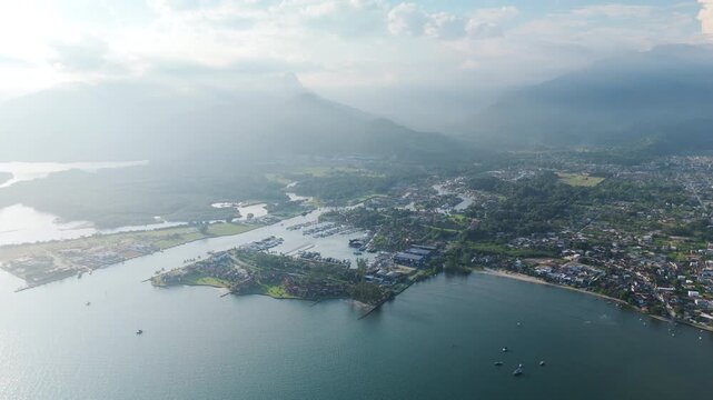 Aerial view of the valley with Marina Bracuhy near the town of Angra dos Reis in Brazil