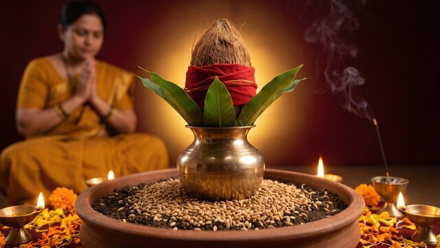 Sacred Kalash Setup &ndash; Navratri Ghatasthapana Ceremony
