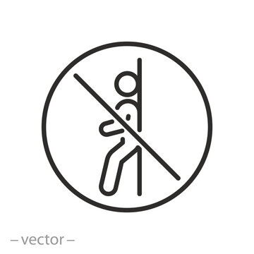 no leaning icon, do not lean on sign, thin line symbol on white background - editable stroke vector illustration