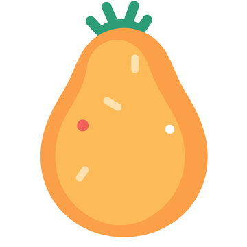 Minimalist Flat Graphic Icon Of A Pear Papaya Fruit With Green Leafy Stem Top Decorative Vector Element Logo Design
