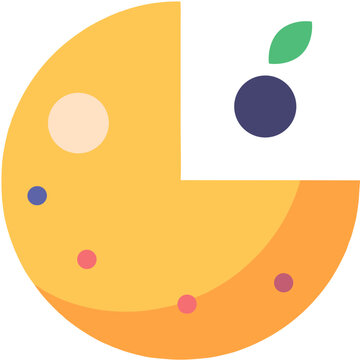 Minimalist Flat Graphic Icon Of A Pie Wheel Chart With A Missing Quarter Slice Fruit Blueberry Leaf Decorative Vector Element Logo Design
