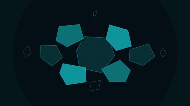 Abstract Geometric Pentagons Rotating In A Dark Digital Interface