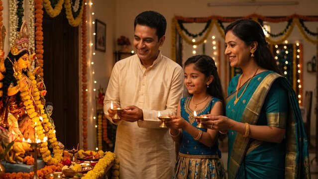 Family Aarti Celebration &ndash; Navratri Home Worship
