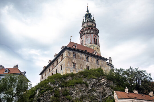 Česk&yacute; Krumlov Castle Tower rising above the historic castle complex in South Bohemia, Czech Republic