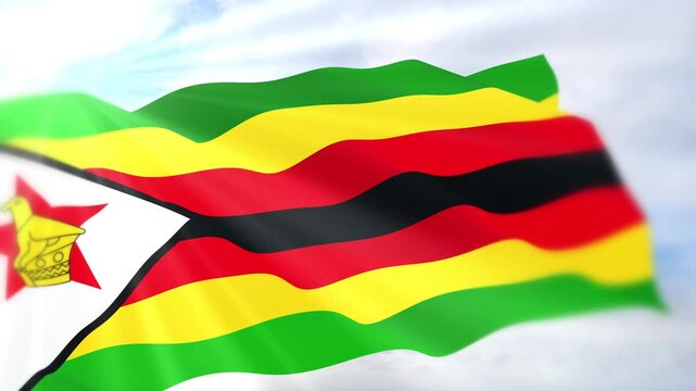 Zimbabwe Flag Seamless Loop 4k 60fps on Sky Background