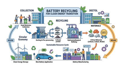 Fototapeta premium Battery Recycling for Clean Energy Transition: Circular Economy Process