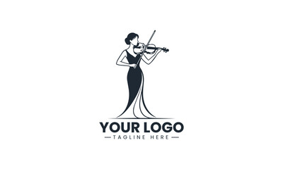 Fototapeta premium Black Vector Logo of Elegant Female Violinist