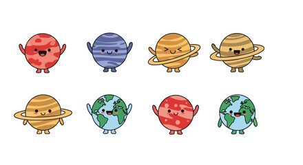Cartoon planets smiling in space © GabrielStudio