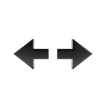 Black left and right arrows pointing in opposite directions isolated on transparent background