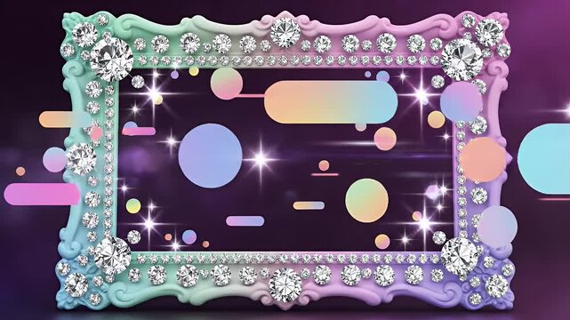 A decorative rectangular frame adorned with sparkling diamonds against a gradient background.