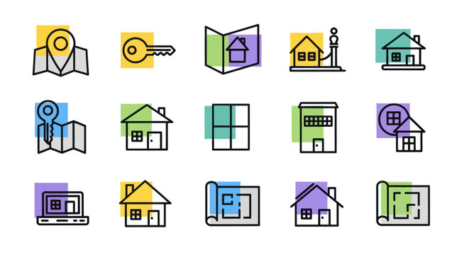 Real estate icons home map key plan
