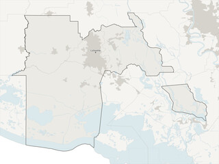 Obraz premium Lafayette metropolitan area vector map with county boundaries, urban footprint and hydrography, Louisiana, USA