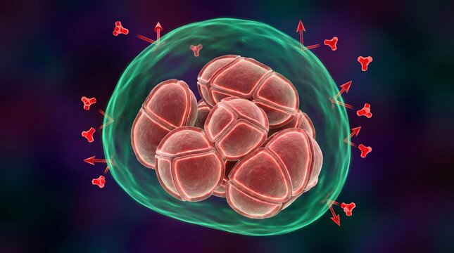 A 3D illustration of drug-resistant bacteria deflecting antibiotic molecules with a protective capsule, representing the growing public health concern of superbugs